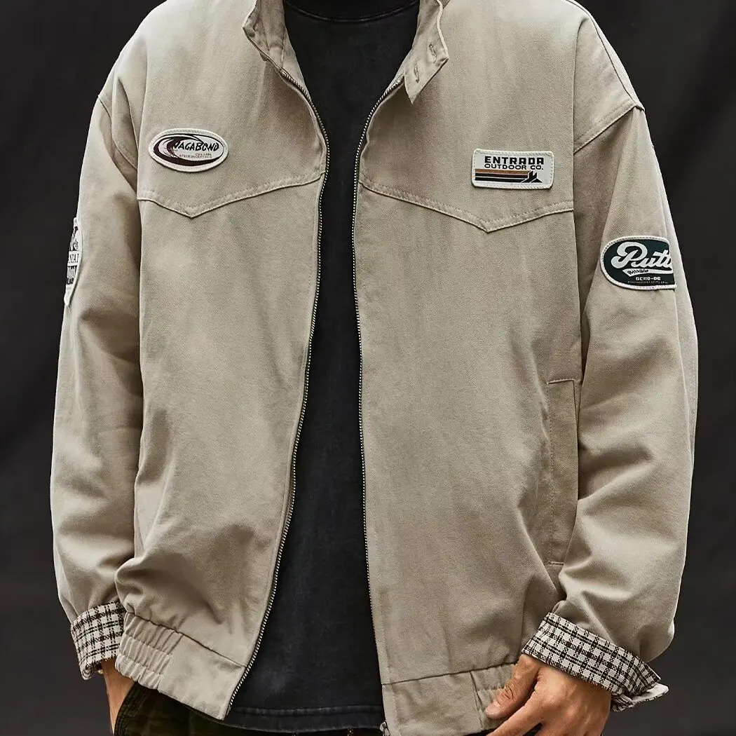 American Style Men's Flight Jacket Spring Autumn Casual Fashion Embroidered Badge Workwear Versatile Outerwear for Youth