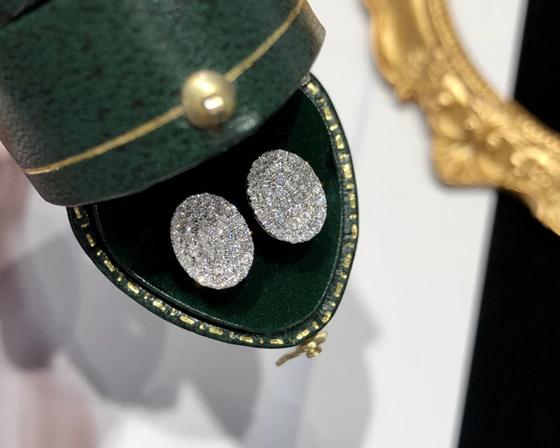 LUOWEND 100% 18K White Gold Earrings Luxury Pigeon Egg Shape Real Natural Diamond Stud Earrings for Women High Wedding Jewelry