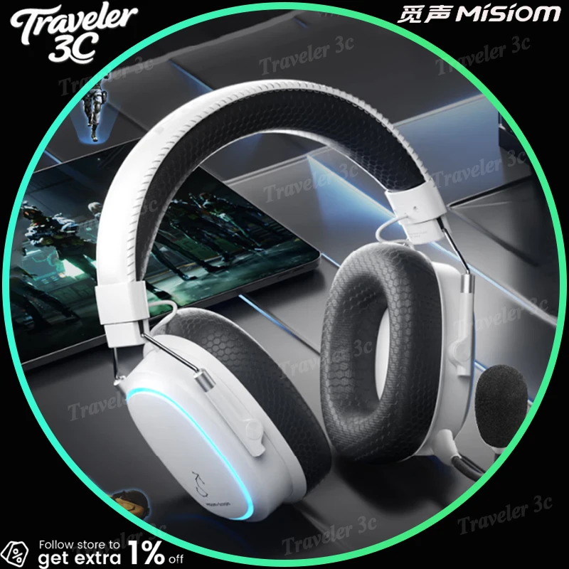 

Игровая гарнитура Sales Misiom Scorpio Four Mode 2.4G с низкой задержкой, RGB-подсветкой, дышащими амбушюрами из микрофибры для ПК и мобильных устройств, 2000 мАч