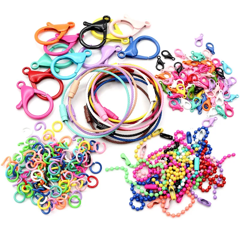 New Fashion Multi-colors Mixed Alloy Open Rings Lobster Clasp Hooks Ball Chains DIY Jewelry Making Findings Supplies