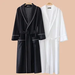 Silky Satin Couple Robe Sleepwear Stripe Print Kimono Bathrobe Gown Loose Homewear Loungewear Spring Summer Nightwear Nightgown