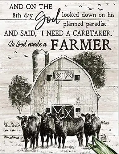 Retro Tin Signs Farmhouse Angus Cow So God Made A Farmer Farmhouse Tin Signs Vintage Bar Club Cave Home Kitchen Wall Decor Rusti