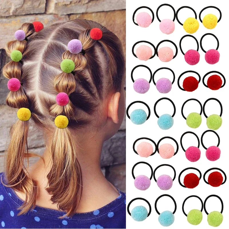 

2024 New 16Pcs/lot Sweet Girls Animal HairBall Hair Ring Rubber Baby Hair Bands Kids Headwear Korean Hair Accessories Ornaments