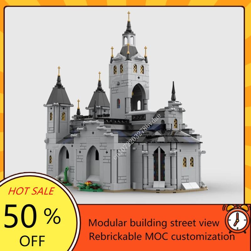 1445PCS Customized MOC Medieval Church Street View Model Building Blocks Technology Bricks DIY Assembly Toys Birthday Gift