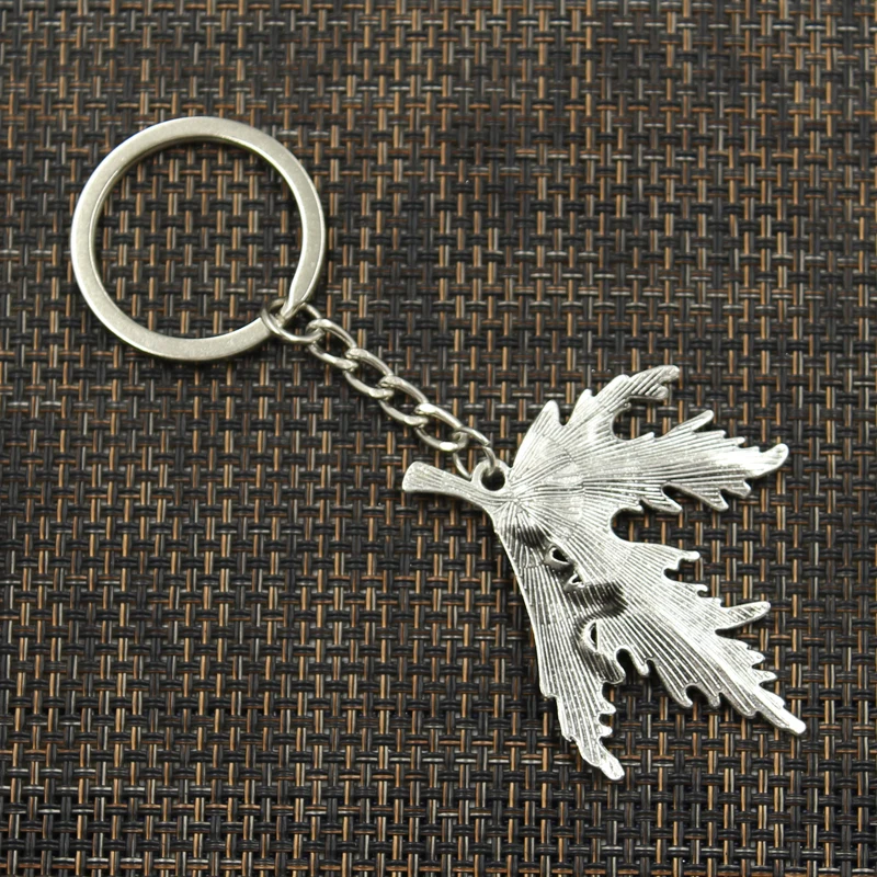 Fashion Key Ring Metal Key Chain Keychain Jewelry Antique Bronze Silver Color Plated Folding Maple Leaves Canada 55x44mm Pendant