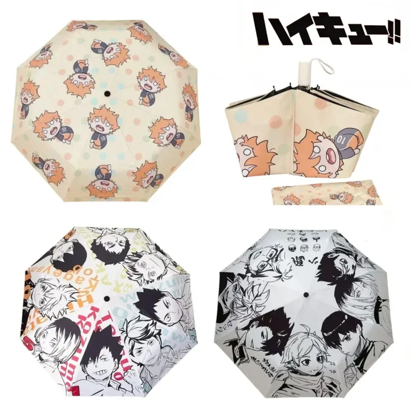 Haikyu!! Shoyo Hinata Anime Automatic Folding Umbrella Cartoon Fashion Sunny and Rainy Two with An Umbrella Sun Protection Gifts