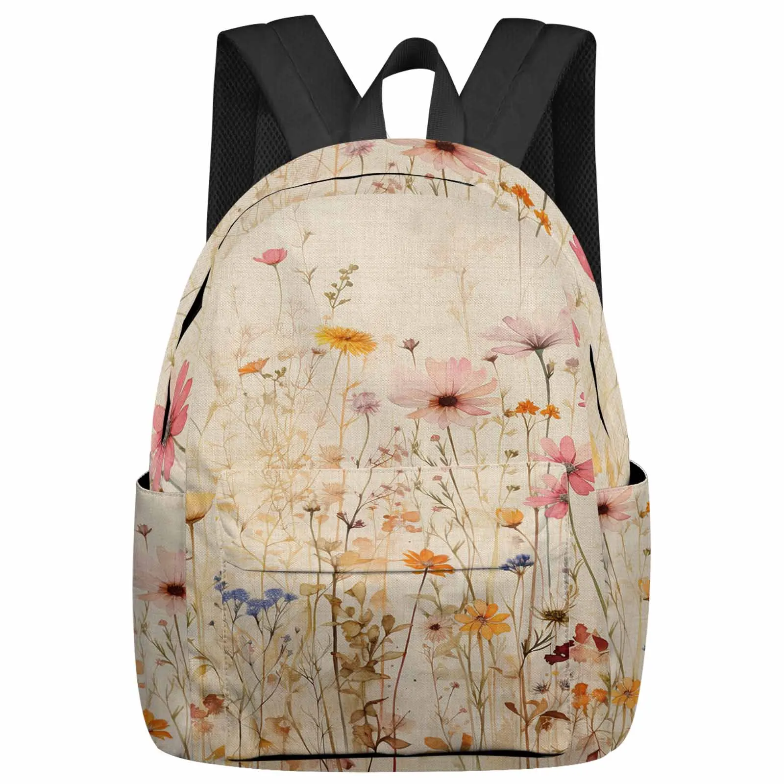 

Watercolor Flowers Leaves Vintage Backpack School Bags for Teenagers Students Laptop Bag Women's Casual Travel Backpack