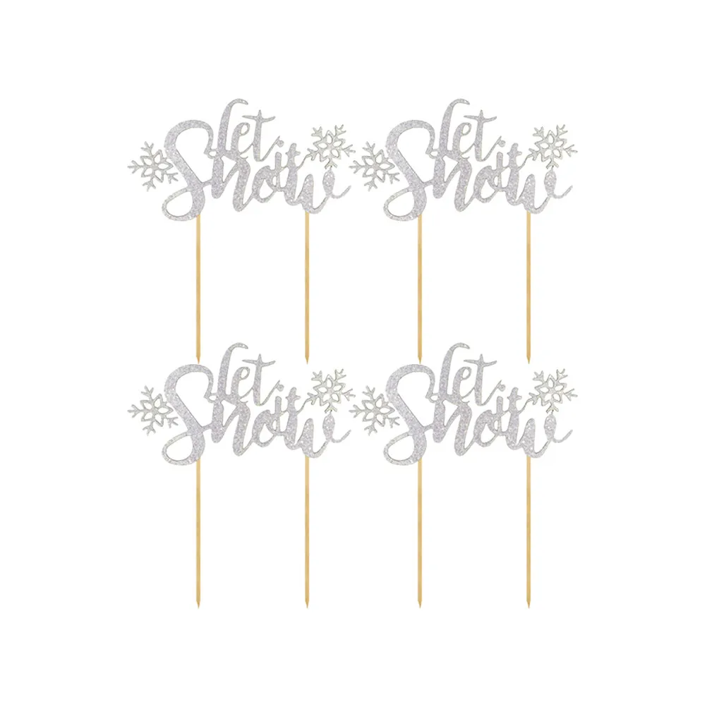 6Pcs Cake Decoration Let It Snow Paper Cake Picks for Christmas Party Cupcake Decor Dessert Table Decorative Supplies view 5