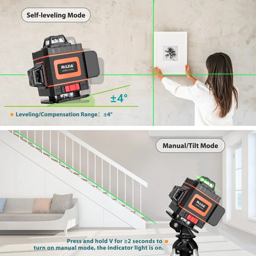 16/12 Lines 4D Laser Level green line SelfLeveling 360 Horizontal And Vertical Super Powerful Laser level green Beam laser level