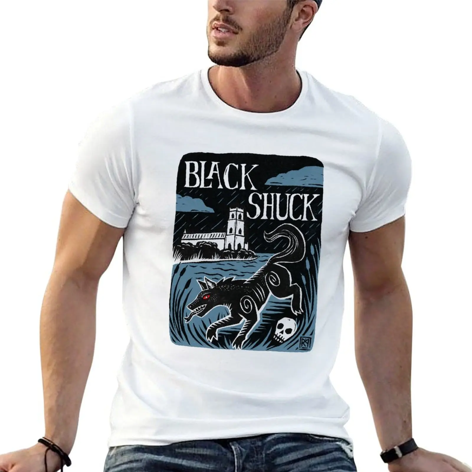 Camiseta Black Shuck-Demon Dog of East Anglia, camisetas de algodón para hombre, camiseta 100% para hombre, camiseta de diseñador para hombre, camiseta de algodón