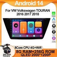 Android 14 For VW Volkswagen TOURAN 2016 2017 2018 5G wifi BT Car Radio Multimedia Video Player Navigation Sony Cam no 2 din dvd