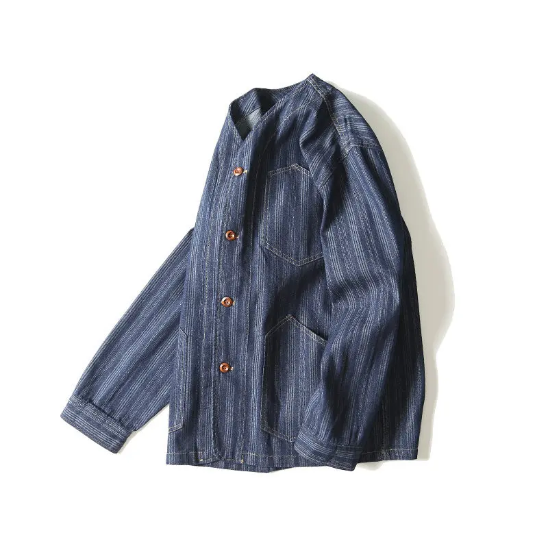 Японская винтажная ретро модная джинсовая куртка с v-образным вырезом и несколькими карманами для мужчин и женщин, пальто-кардиган