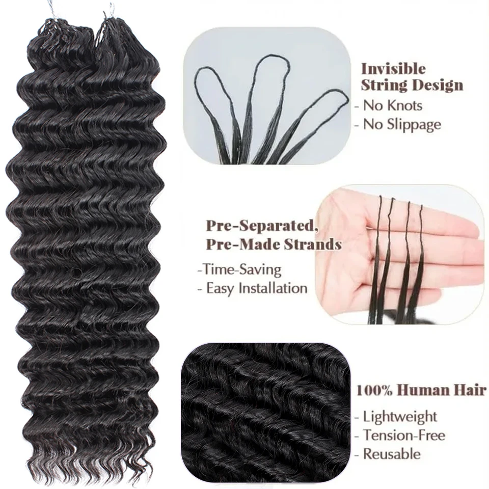 Cabello a granel pre-dividido para trenzas, crochet Deep Wave, extensiones de cabello humano sin nudos, invisible para trenzas boho 3