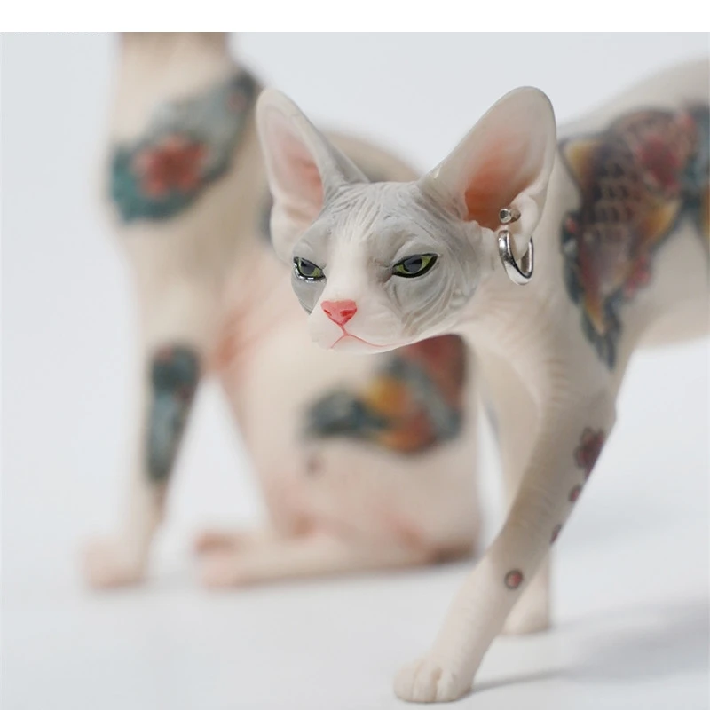 Mini Hairless Model Tattoo Resin Simulation Animal Statue Decoration Modern Car Home Accessories