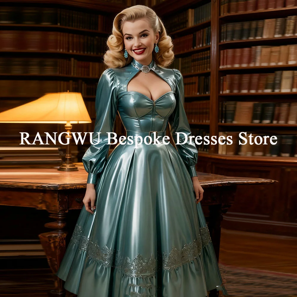 Vestido de Cosplay verde Sexy 2025, vestidos de fiesta de manga larga, vestido de cóctel de corte A, fiesta de bienvenida de satén personalizada