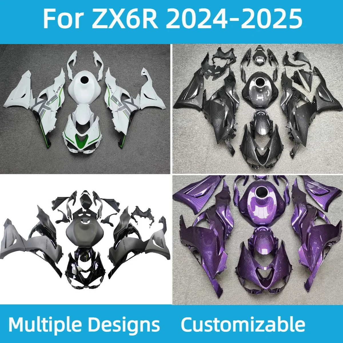 

Новый комплект обтекателей на заказ ZX 6R 2024 2025, углеродное волокно, АБС-пластик, обтекатели мотоцикла для Kawasaki ZX6R 24 25
