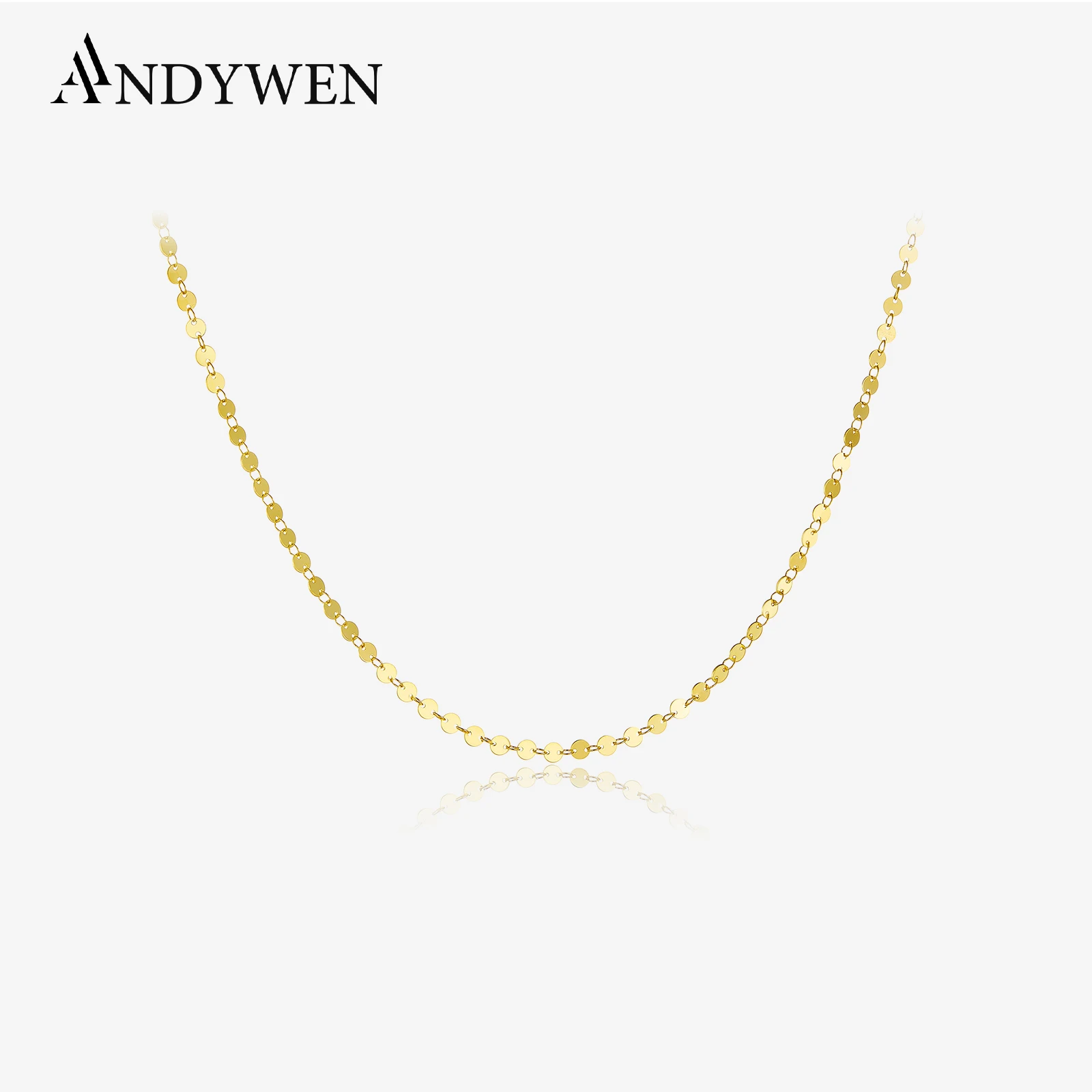 ANDYWEN 925 Sterling Silver 4mm Coins Charms Choker Necklace Chains Luxury Women Fashion Rock Punk Jewelry For European Wedding