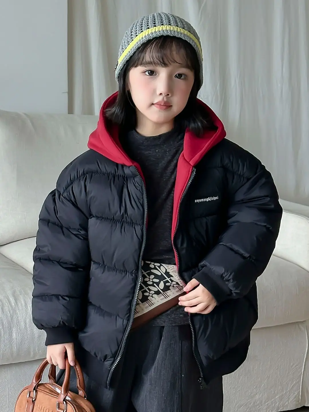Boys Girls Winter Warm Down Coats Kids Reversible Padded Jackets Children's Thickened Outerwear Teenager Cotton Hooded Parkas