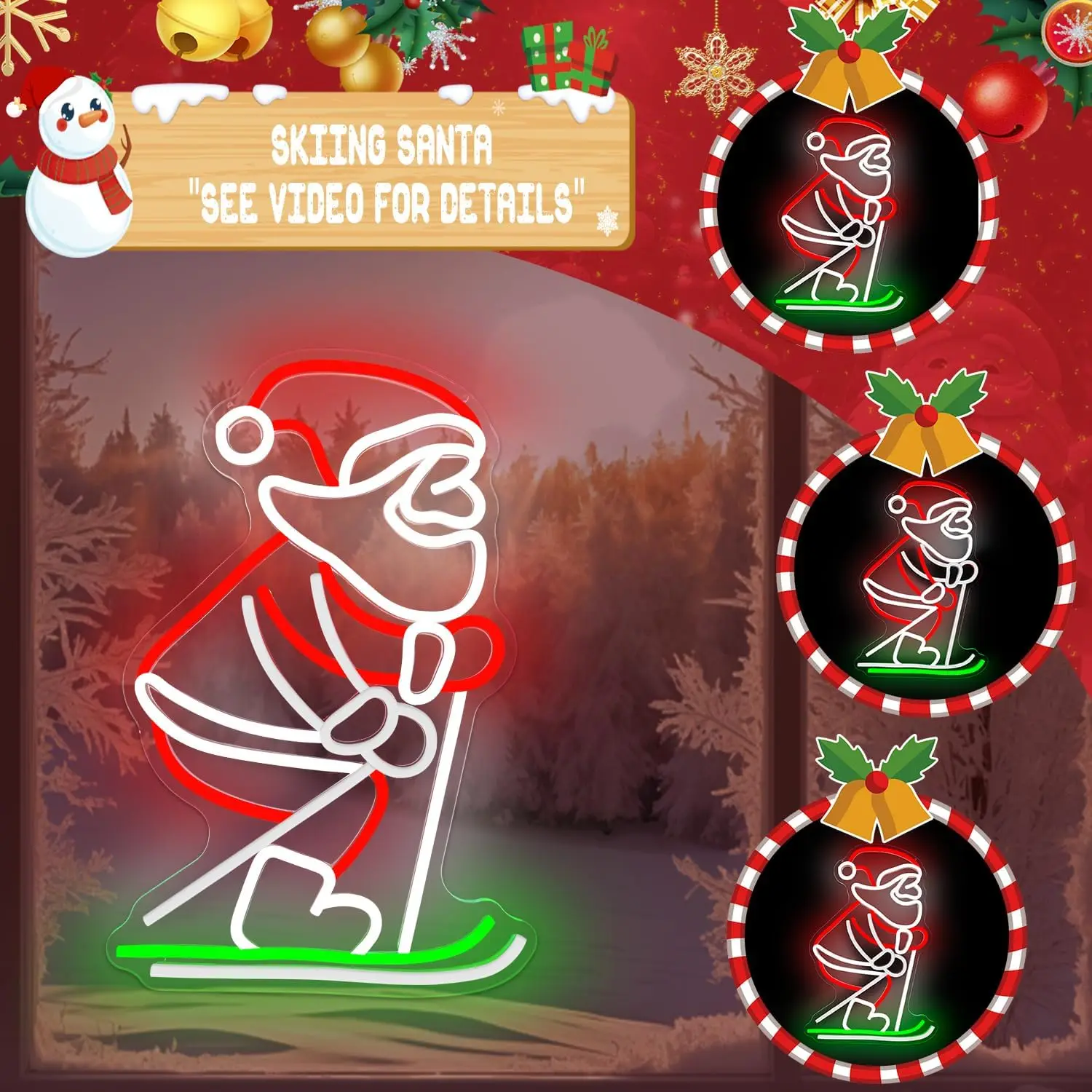 عيد الميلاد النيون تسجيل USB عكس الضوء LED سانتا التزلج ضوء النيون لزينة عيد الميلاد نافذة غرفة نوم ديكور المنزل الطرف هدية