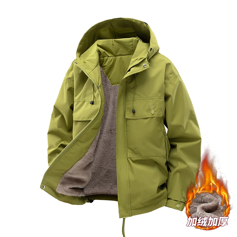 Chaqueta de lana para senderismo de invierno para hombre, cortavientos impermeable a prueba de viento para acampar, abrigos de lana gruesos y cálidos para exteriores, abrigo de invierno para hombre