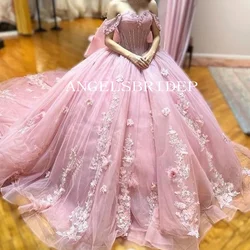 Angelsbridep Elegant Pink Vestidos De 15 Años Ball Gown 15 Quinceanera Dresses 2025 Appliques Customized Big Bow Evening Dress