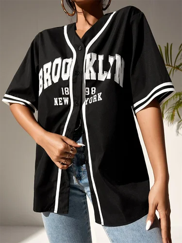 Imagen 2 del producto Camiseta de béisbol Boston 92 New York para mujer, ropa de calle con botones de tendencia a la moda, Top deportivo, camiseta de entrenamiento informal para hombre, camiseta de béisbol