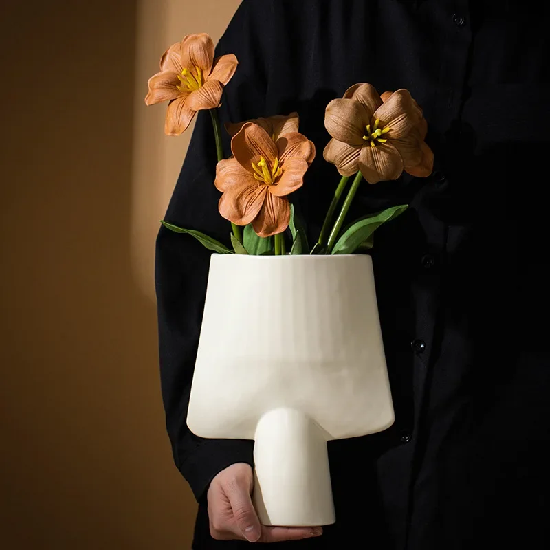 CAPIRON Modern Art Ceramic Bag Vase Porcelain Flower Container Nordic Home Room Table Decoration Red Black White Pink Decor Gift