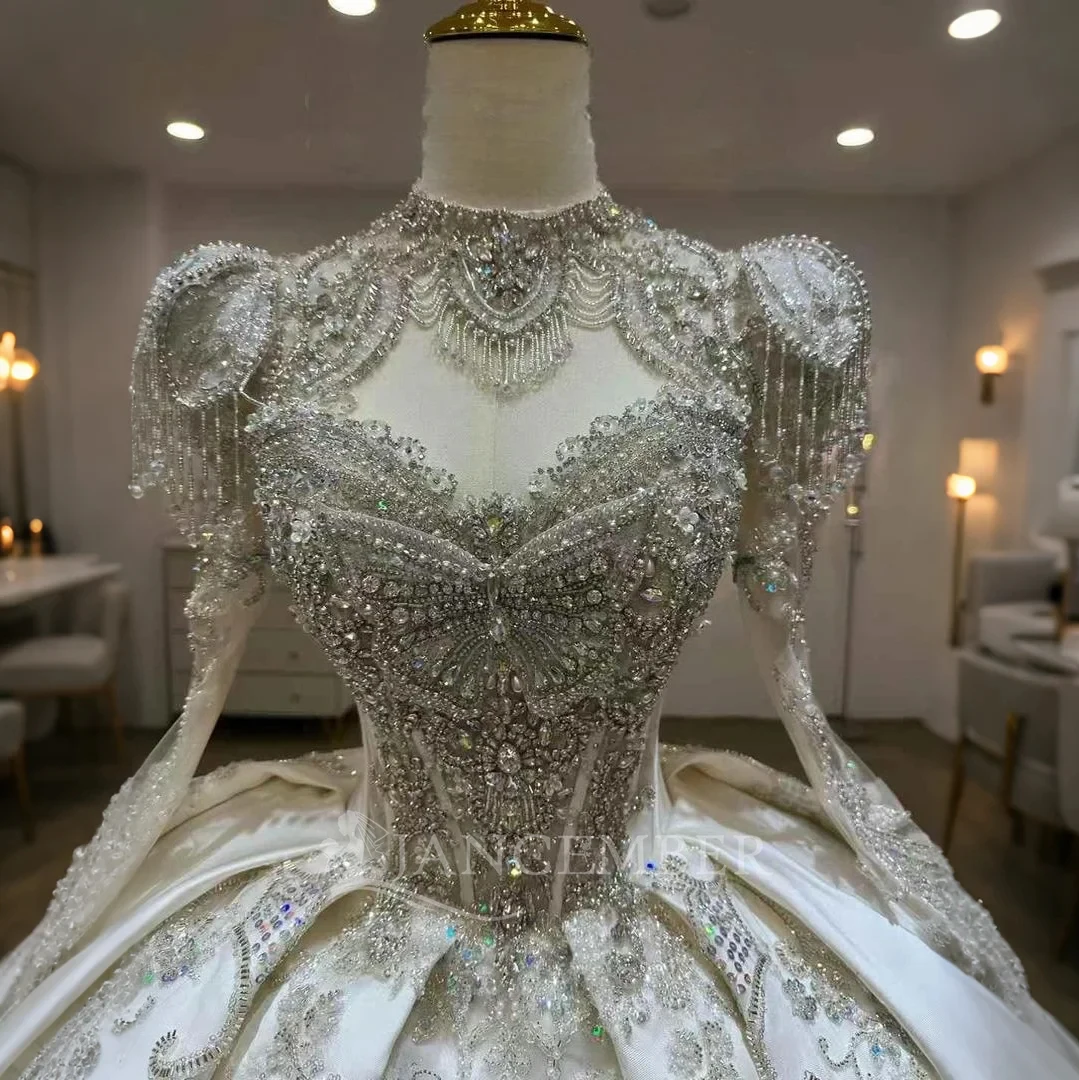 맞춤 제작된 화려한 웨딩 드레스 새틴 핫 여성용 우아한 2025 베스티도스 데 노비아 탈부착 가능한 소매 신부 드레스 로브 마리에