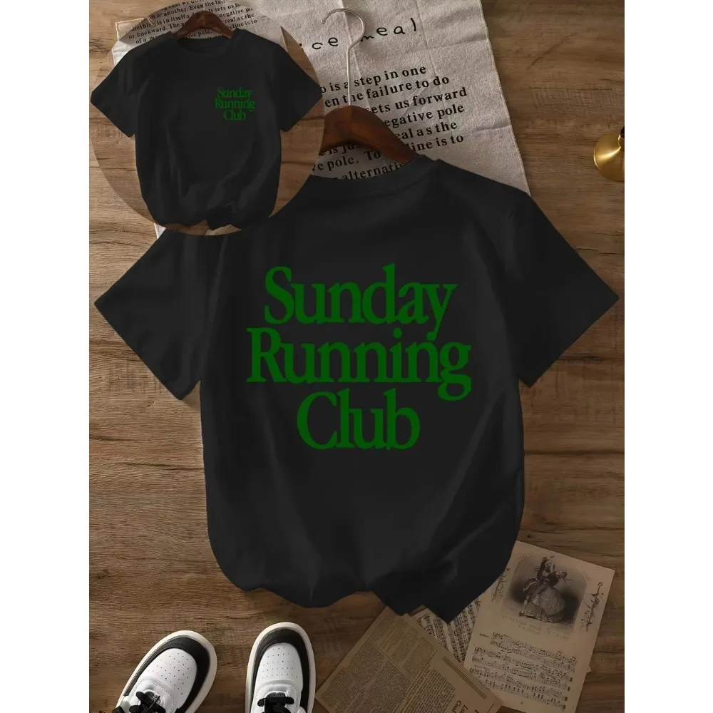 Sunday Running Club Print Summer T-Shirt Pure Breathable Sporty & Casual Top Jogging Daily Wear Women Casual Tee Personality