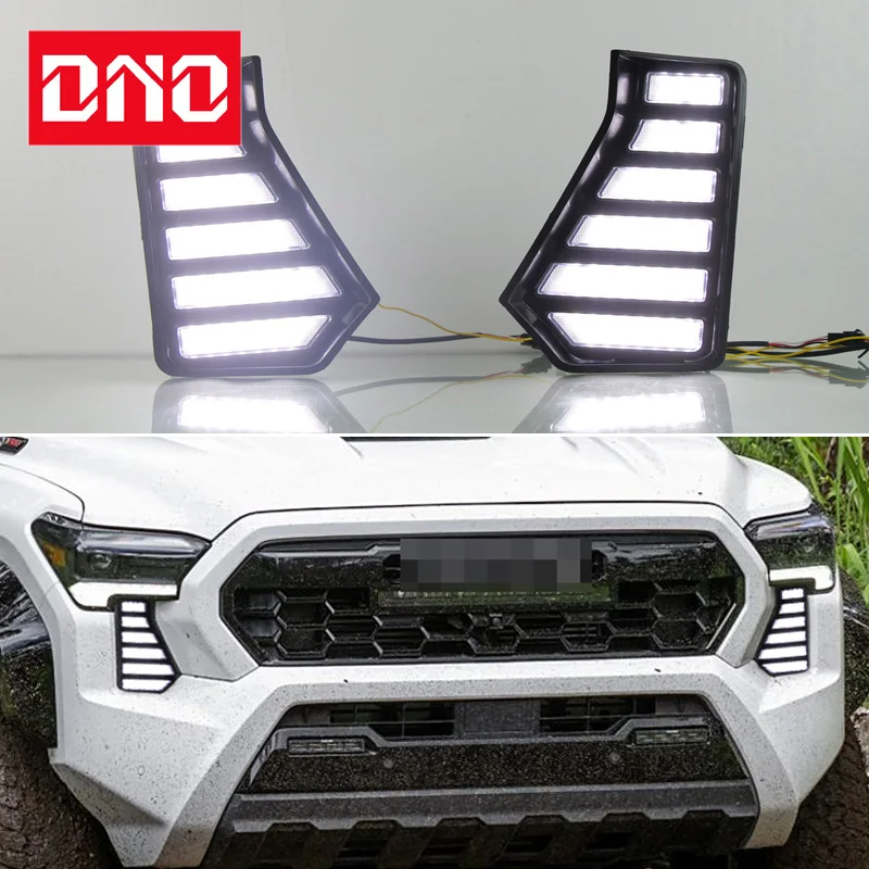 

Car LED DRL 12V Daylights For Toyota Tacoma 2024 Yellow Turn Signal Daytime Running Headlamps Auto Driving Lamp Foglamps