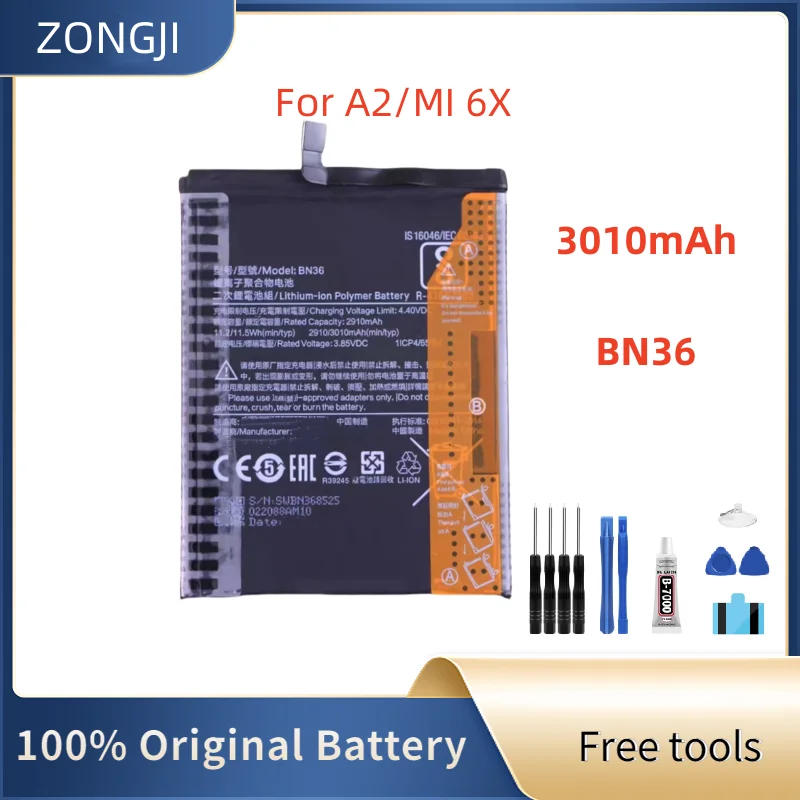 New Battery 3010mAh BN36 For Mi 6X A2 Mi6X MiA2 Mobile Phone Batteries+ Free Tools