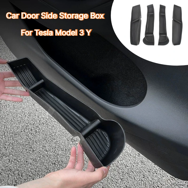 Für Tesla Model 3 Y 2017-2026 Türseitige Aufbewahrungsbox Vorderer und Hinterer Türgriff Armlehnen-Ablage Organizer Box Auto-Innenraum-Zubehör