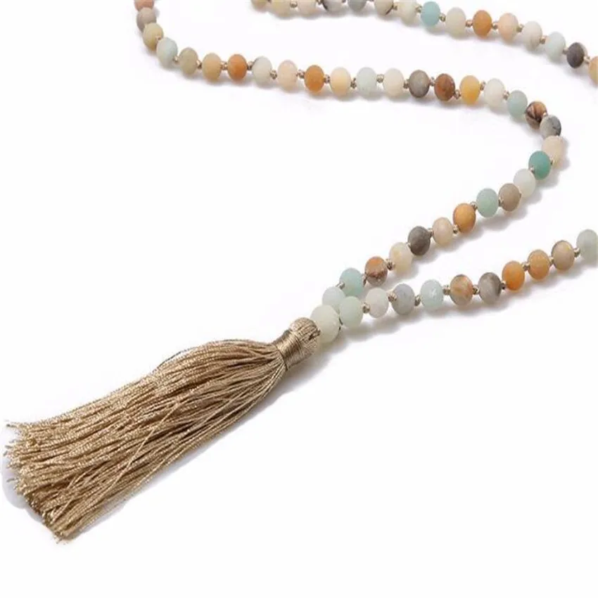 6mm Frosted Amazonium Gemstone 108 Beads Tassels Mala Necklace Tranquility Meditation Yoga  Meditation Men