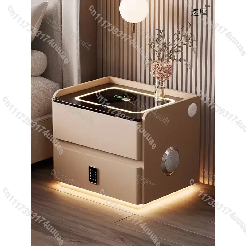 Modern Solid Wood Nightstand with Wireless Charging 2 Drawer Bedside Table with Lock Smart Side Cabinet for Bedroom Home