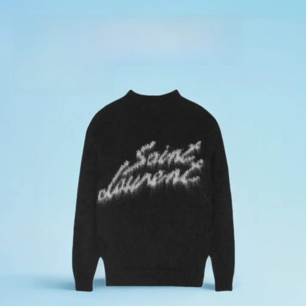 

Winter New Style Loose Soft Waxy Mohair Knitwear Black Signature Letters Lazy Style Top for Men And Women