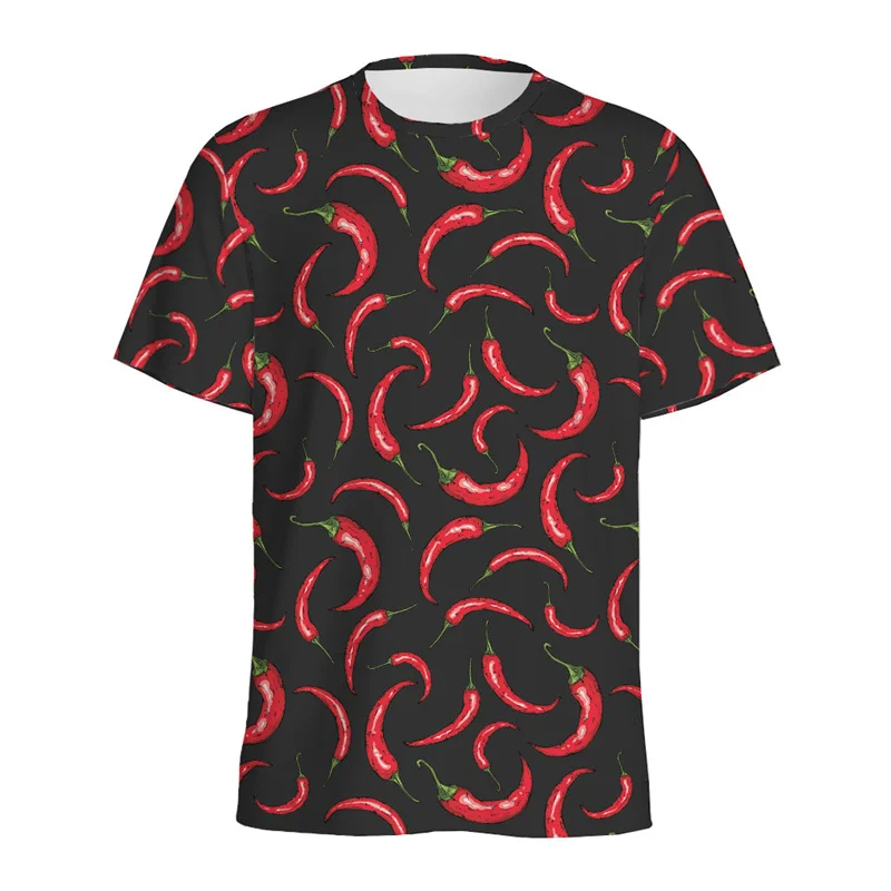 Colorful Peppers 3D Printed T-shirt For Men Summer Casual Short Sleeve Pullover O-Neck Tees Chili Pattern Tops Street T Shirts