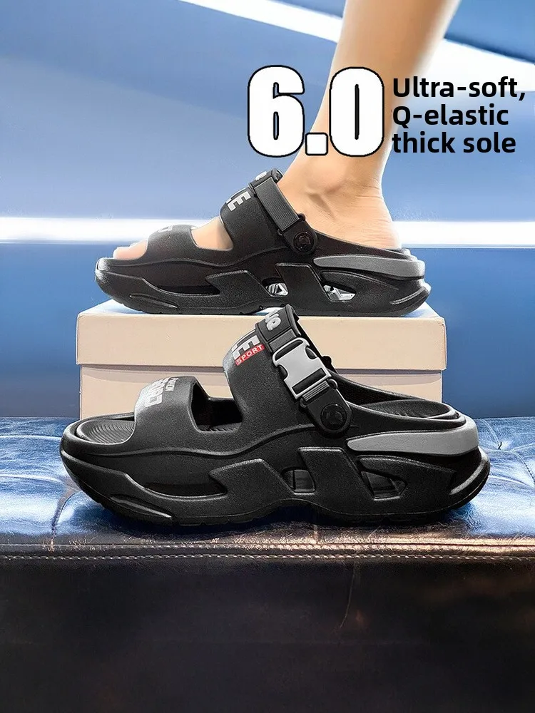 Summer Trendy Men's Slippers Anti-Slip Thick Bottom Outdoor Sports Driving Two-Way Beach Sandals Comfortable Slip-On EVA Mate...