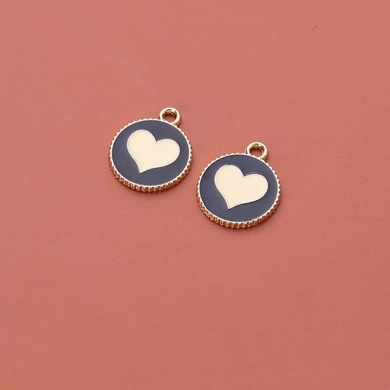 10pcs 16*16mm 라운드 하트 에나멜 펜 던 트 쥬얼리에 대 한 컬러 매력 액세서리 만들기 여성 귀걸이 목걸이 DIY 만들기