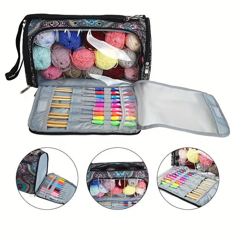 

1PC Wool Woven Visible Oxford Cloth Crossbody Large Capacity Tool Storage Bag Hand Knitting Supplies Storage Bag