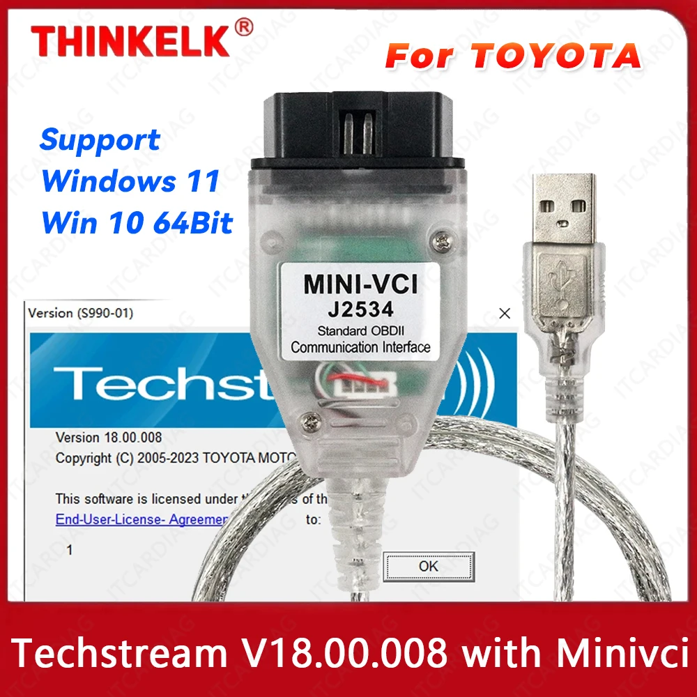 

TIS Techstream V18.00.008 Minivci MINI VCI FTDI For J2534 Auto Scanner OBD OBD2 Car Diagnostics Cable For Toyota Win10 Win11