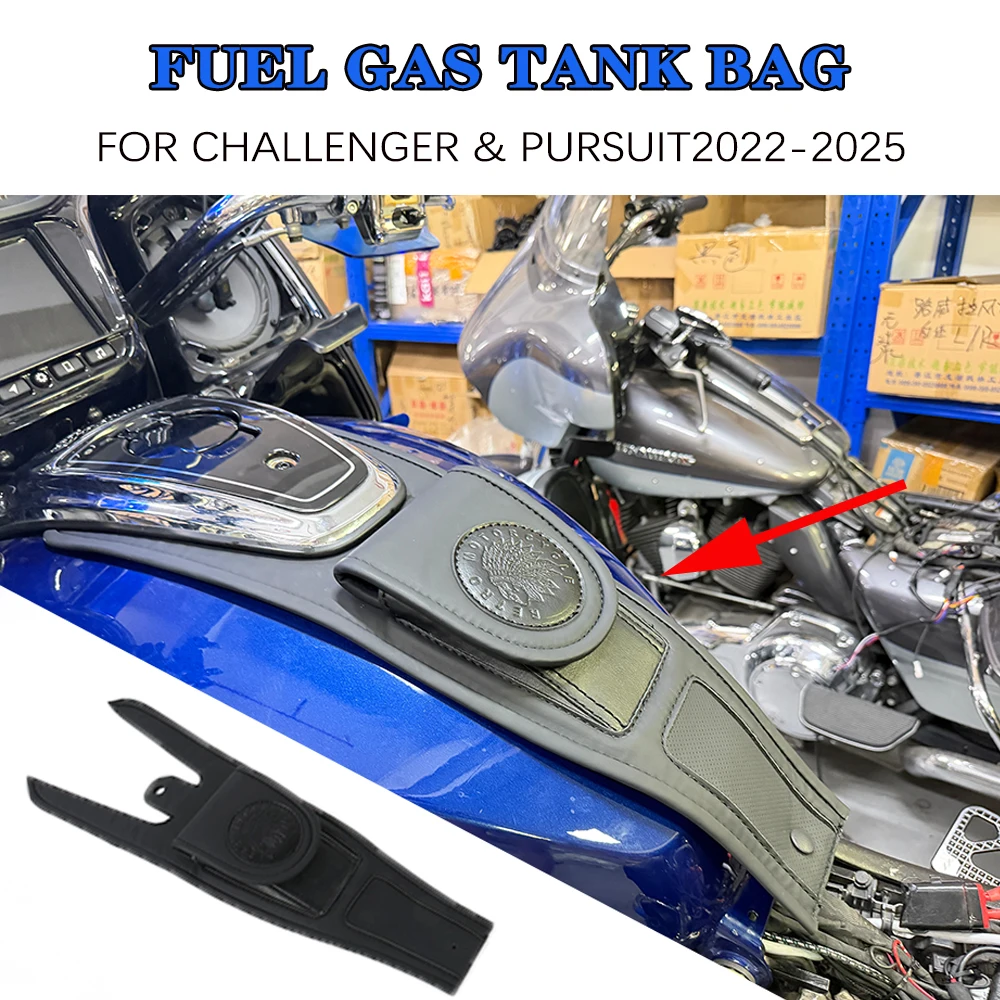 

Black Leather Gas Tank Bag for Indian Challenger Pursuit 2022-2025 Upper Tank Motorcycle Fuel Tank Pack Accessory