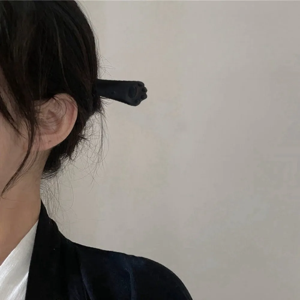 

Wooden Cats Paw Wood Hairpin Headpiece Vintage Sandalwood Cat Hairpin Creative Unique Blackwood Kitty Hair Stick Hair Accessory