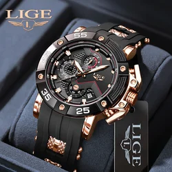 LIGE Man Watch Fashion Military Sport Calendar Casual Mens Watch Luxury Luminous Waterproof Chronograph Quartz Watches For Men