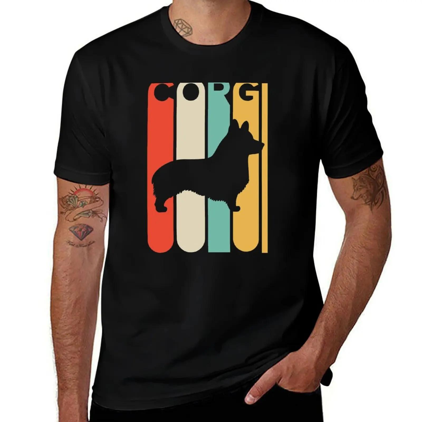 

Vintage Style Corgi Silhouette Shirt T-Shirt blacks customs design your own Short sleeve tee heavyweight t shirts for men