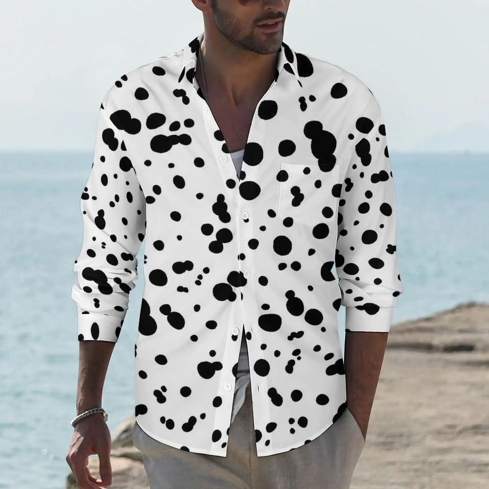 Dalmatian Spot Shirt Animal Print Casual Shirts Long Sleeve Graphic Aesthetic Blouses Spring Trendy Oversize Clothing