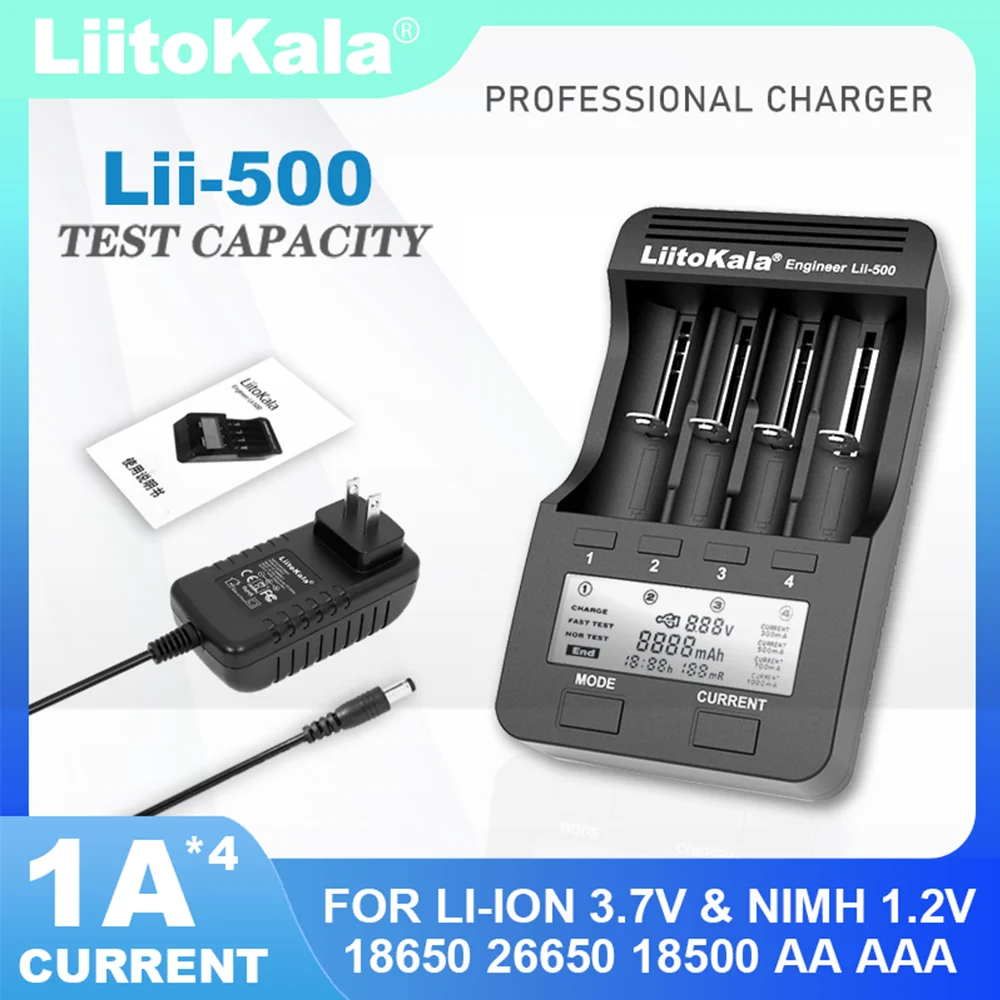 Liitokala Lii-500 C2 LCD 3,7 V 18650 18350 18500 16340 17500 26650 1,2 V AA AAA NiMH pojemność wykrywania ładowarka litowa