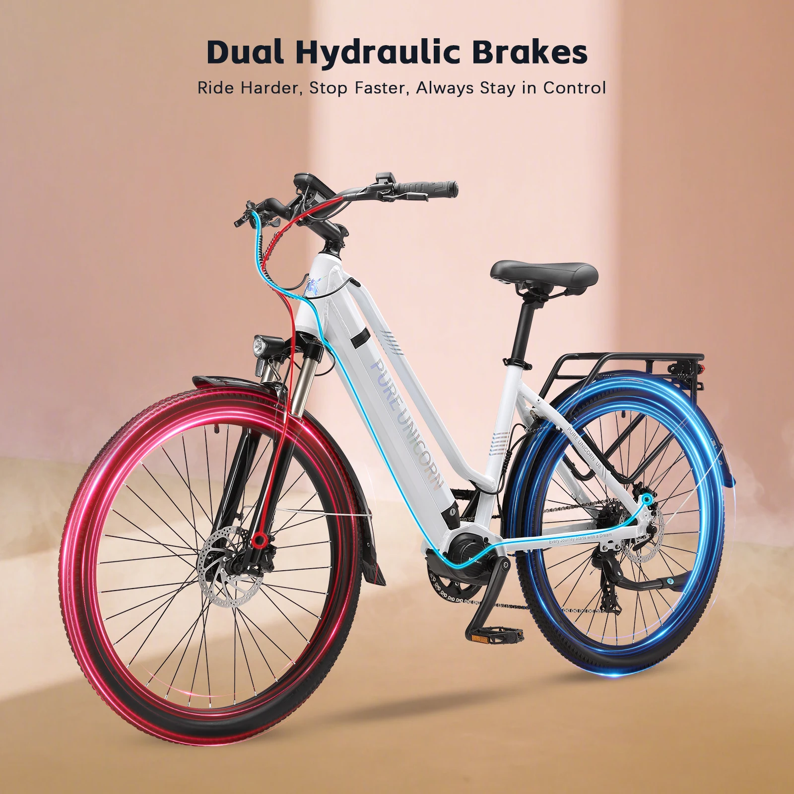 PURE UNICORN U8 Elektrofahrrad für Damen 48V 500W Mittelmotor E-Bike LCD Farbdisplay E-Bike 14Ah Hydraulische Bremsen E-Bike – Detail 6