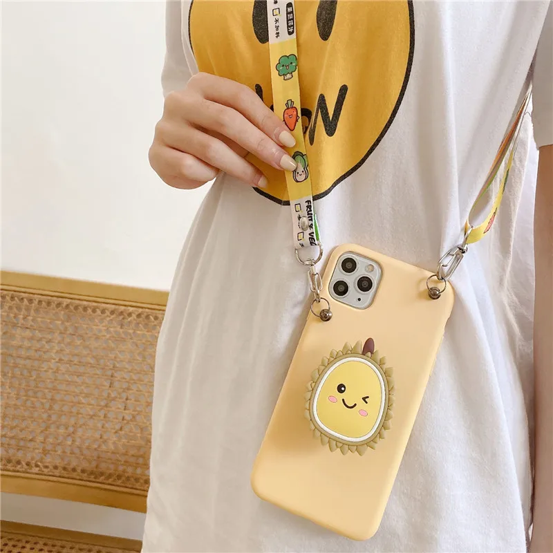 3D Cartoon Phone Holder Stand Soft Case For Huawei P60 P50 P40 Lite P30 P20 P Smart Z Plus Pro Crossbody Lanyard Rope Cover