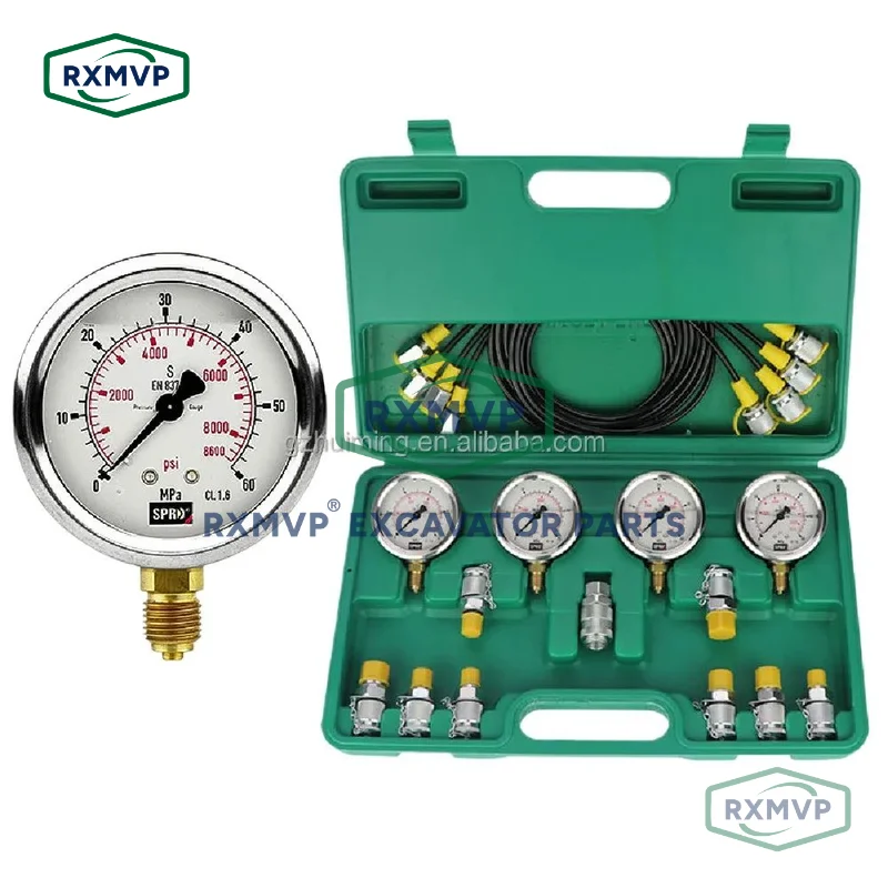 Bourdon Tube pressure gauge tester stainless steel digital  gauges 3 test kit 600bar 63mm for excavator hydraulic pump oil press