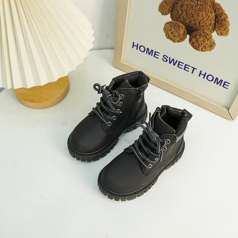 New Children\'s Boot for Boy Spring Autumn Black School Boots for Girls Causal Versatile Kids Ankle Short Boots Fashion Round-toe